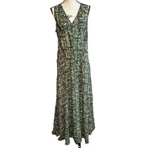 Derek Lam Dress Women's Size XL Armadillo Chiffon Maxi Green Tan Brown Flowy